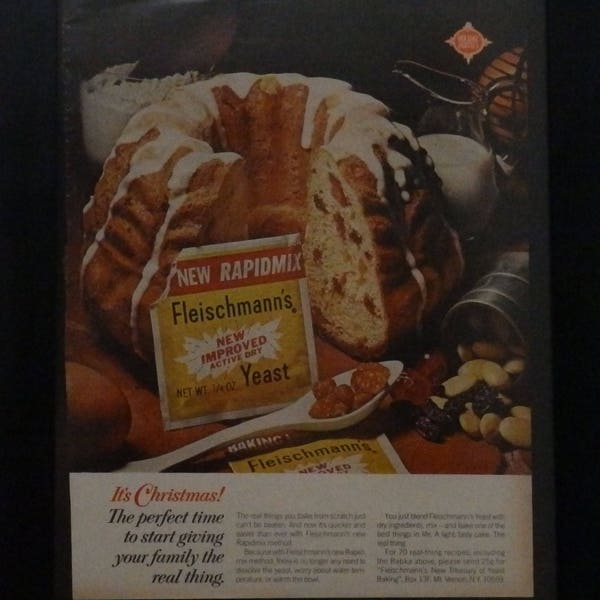 Fleischmann's Yeast, Vintage Ad, Kitchen Decor, Christmas, Fruit Cake