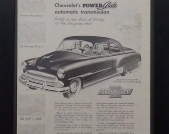 Chevrolet Power Glide, Styleline De Luxe,Vintage Ad, 1951, Classic Cars, Illustration, Garage Decor, Man Cave Decor