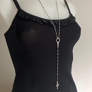 Ankh Rosary Necklace, alternative jewelry, Egyptian goth necklace, stainless steel, rosary ankh charm necklace, Egyptian gothic, trad goth