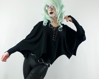 BAT PONCHO, bat wing top, black cover up, bat costume, vampire, black poncho, goth top, lounge shirt, goth clothing