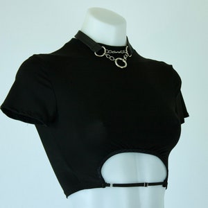 CUTOUT CROP TEE, black underbust cropped cotton tshirt, cyber, techno, new wave, festival, heavy metal, cyber punk, goth clothing