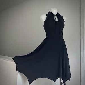 GOTH SUNDRESS, SUMMER goth outfit, bat wing dress, halter tank dress, vampire costume, black jersey halter dress, summer dress goth clothing