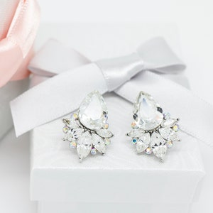 Clear Cubic Zirconia Diamond Stud Earrings, Big Earrings, Bridal