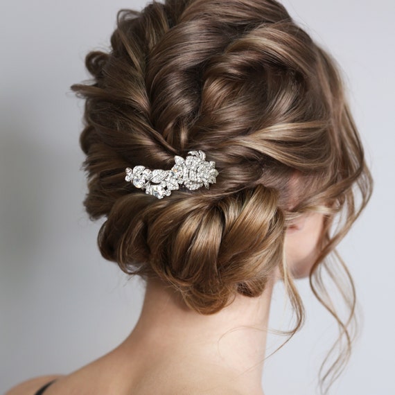 Broche Cheveux Mariage Cristal Perles - Argent - Longueur 25cm - Adjustable Pour Mariée, Demoiselle D'honneur