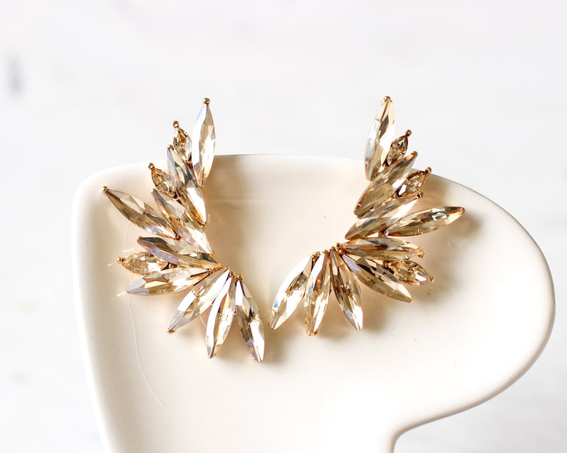 Avant Garde Earrings Champagne Statement Earrings Gold Angel Etsy