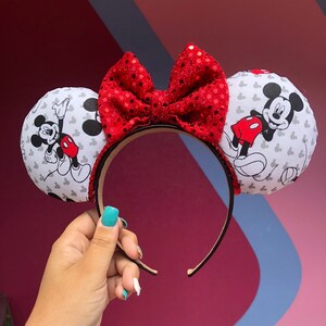 Classic Mickey Ears Headband with Sequin Bow | Mickey and Minnie Disney Mouse Ears