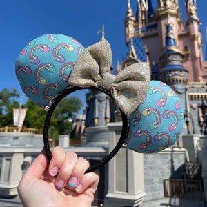 Rainbow Minnie Mouse Ears Headband with Sequin Bow | Mickey and Minnie Disney Mouse Ears