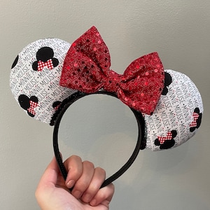 Minnie Mouse Name Ears Headband with Sequin Bow | Mickey and Minnie Disney Mouse Ears Character Inspired