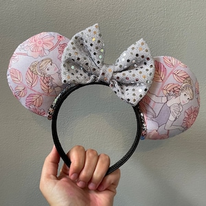 Floral Cinderella Ears Headband with Sequin Bow | Mickey and Minnie Disney Cinderella Princess Mouse Ears