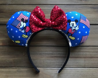 ?? Disney Patriotic Sequin Minnie Ears Headband - 250 YEARS! ?? Minnie Military Headband Navy Disney Ear Patriotic Mouse  main image 4