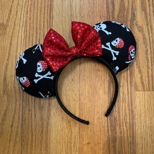 Yo Ho Pirate Ears Headband with Sequin Bow | Mickey and Minnie Disney Mouse Ears Pirates of the Caribbean Inspired