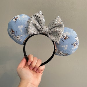 Olaf Frozen Character Ears Headband with Sequin Bow | Mickey and Minnie Disney Mouse Ears Frozen Inspired