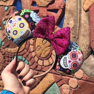 Un Poco Loco Coco Inspired Ears Headband with Sequin Bow | Mickey and Minnie Disney Mouse Ears Coco Dia de Los Muertos Inspired