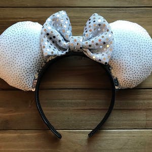 Bridal Ears Headband with Sequin Bow | Mickey and Minnie Disney Mouse Ears for Weddings, Engagement, Bridal Shower, Bachelorette