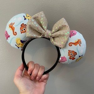 Finding Nemo Ears Headband with Sequin Bow | Mickey and Minnie Disney Mouse Ears Finding Nemo Themed
