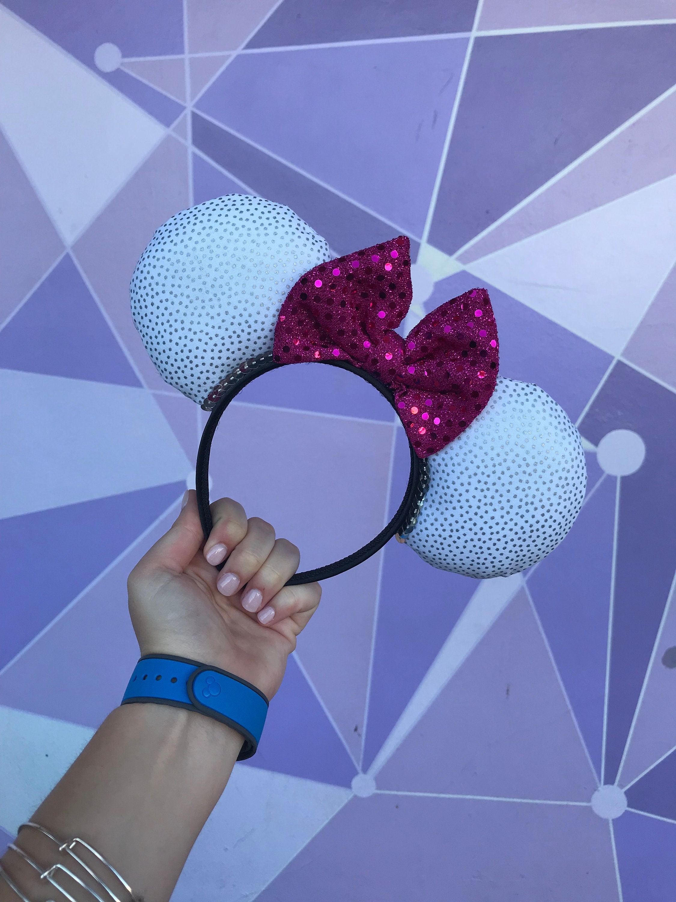 Silver and White Polka Dot Celebration Ears Headband With 