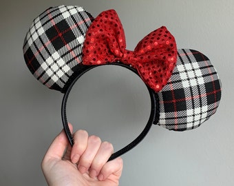 Christmas Plaid Bow Sequin Minnie Ears, Holiday Disney  display picture 1