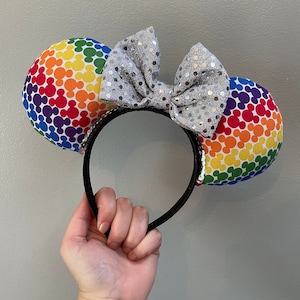 Rainbow Pride Ears Headband with Sequin Bow | Mickey and Minnie Disney Mouse Ears