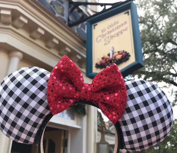 Disney Plaid Red and Black Sequin Ear Headband Amazon.com: CLGIFT Buffalo Plaid Mickey Ears/Red Plaid  main image 3