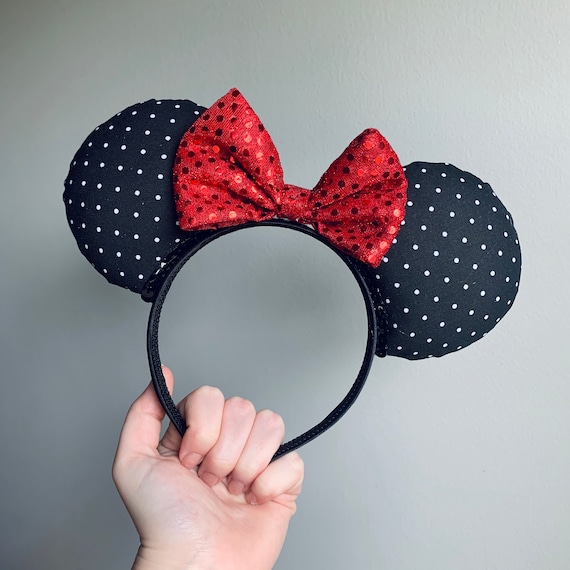 Classic Black and White Polka Dot Minnie Ears Headband With  display picture 1