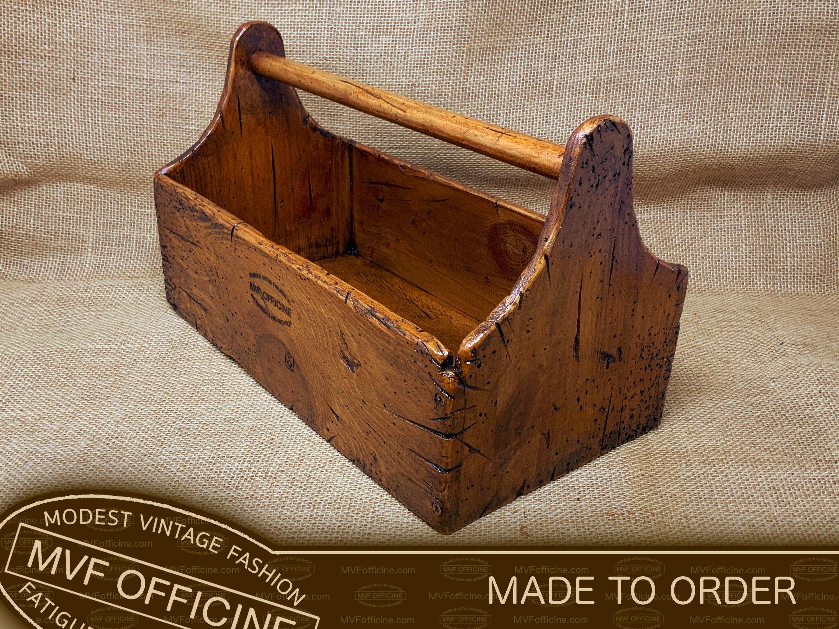  Rustic Decor Old Wooden Tool Box - Barnwood Tote and Tool Caddy  : Home & Kitchen