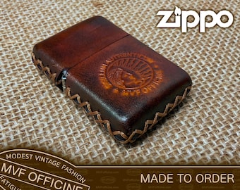 Zippo lighter with leather cover (Zippo brand lighter included), leather pouch, leather sleeve, disterssed leather, customizable, No. MVF690