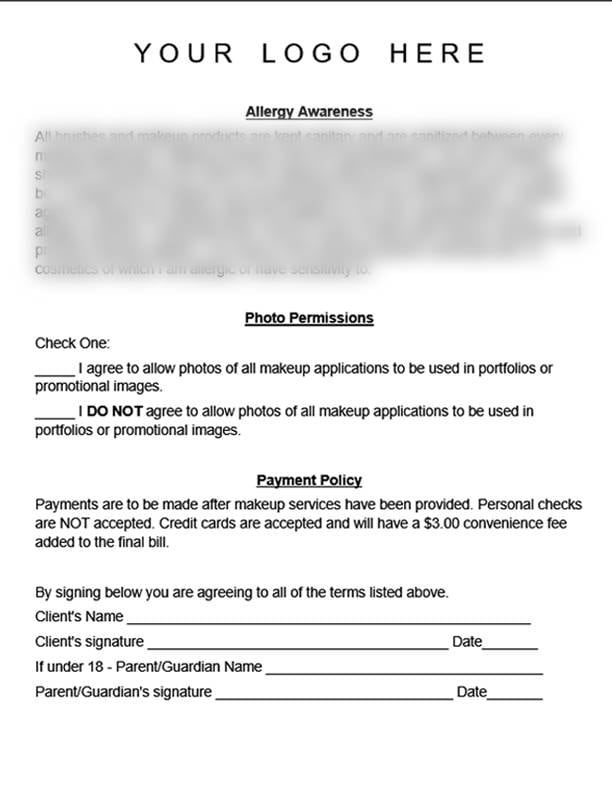 Professional Makeup Artist Liability Waiver Form INSTANT DOWNLOAD Etsy