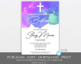 Baptism Invitation, Girl Baptism Invitation, Editable Invitation, Printable Invitation, Instant Download, You Edit, Christening Invitation