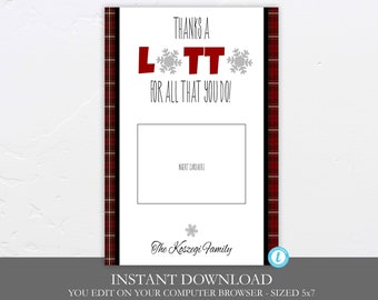 Thanks A LOTTO for All that you Do Gift Card Holder, Printable, Editable, Digital, Christmas Gift Card Holder, Thanks a LOTTO, Xmas Gifts