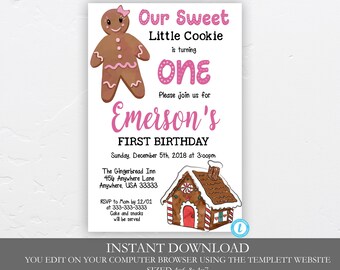 Gingerbread Birthday Invitation, Christmas Birthday Invitation, Winter Birthday Invitation, Gingerbread Invitation, Gingerbread Woman Party