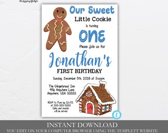 Gingerbread Birthday Invitation, Christmas Birthday Invitation, Winter Birthday Invitation, Gingerbread Invitation, Gingerbread Man Party