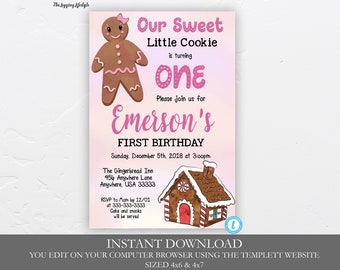 Gingerbread Birthday Invitation, Winter Birthday Invitation, Gingerbread Invitation, Christmas Birthday Invitation, Gingerbread Man Party