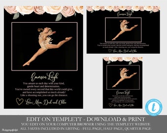 Dance Recital Program Ad, Yearbook ad  High School Senior Page, Middle, Elementary  Pre-School Peach, gold Blush Rose quartz Instant 3 sizes