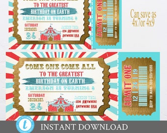 Editable Carnival Birthday invitation, Greatest SHow On Earth, Carnival Ticket Invitation, Circus Party, Circus ticket invite, Glitter girls
