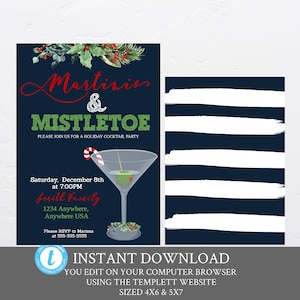 Mistletoe and Martinis Christmas Party Invitation - Cocktail Christmas Party - Adult Holiday Party Invite, Holiday Party Invite,  Digital