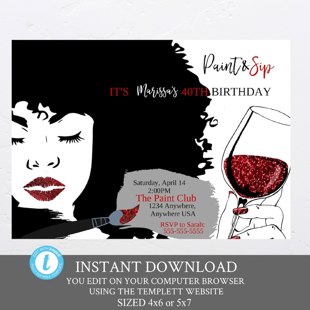 Paint & Sip Invitation, Adult Wine Night. Ladies Night Out Party, Wine