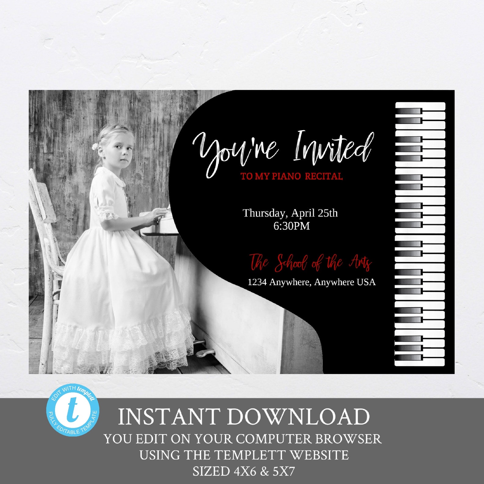 Piano Recital Invitation Recital Invitemusic High School Etsy