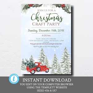 Christmas Craft Party Invitation, Holiday Craft Fair, Editable Printable Invite, Little Red Truck, Christmas Craft Show, Christmas Fair, DIY