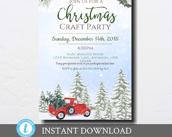 Christmas Craft Party Invitation, Holiday Craft Fair, Editable Printable Invite, Little Red Truck, Christmas Craft Show, Christmas Fair, DIY