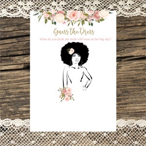 Bridal Shower Guess the Dress game, Peach Gold Floral, Guess the Bridal dress, printable, Wedding dress, African American, rustic Instant