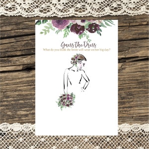 Guess the Dress game, plumb Floral guess the Bridal dress printable Bridal Shower game, floral  Wedding shower, Brown hair hair ,Instant