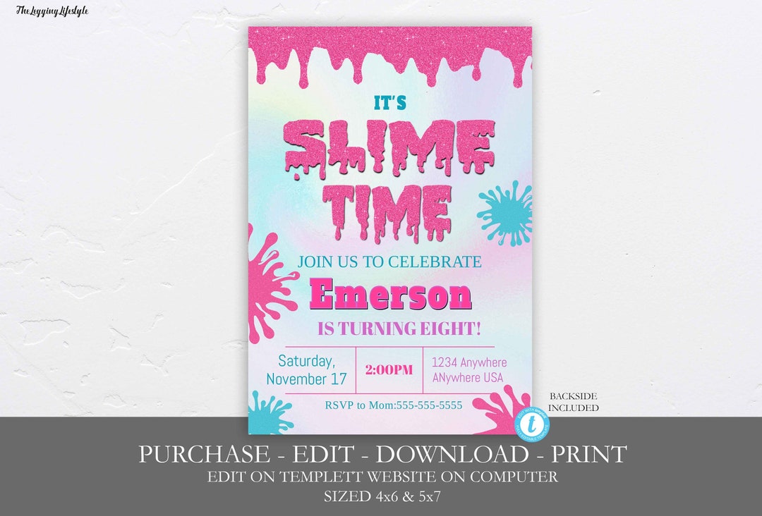 Slime Birthday Party Invitation, Slime Birthday Party Template, Slime ...