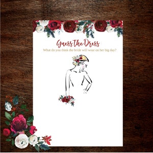 Guess the Dress game, Christmas Floral, Guess the Bridal dress printable Bridal Shower, Holiday Wedding shower, Bachelorette party Instant