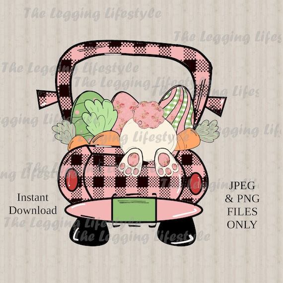 Easter Shabby chic Sublimination Design, Little Gingham Truck, Eggs PNG Download, Shabby Print, Sub, easter bunny Bum, instant download