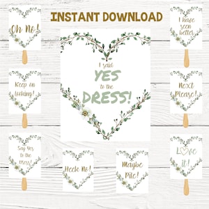 Zeg ja tegen de jurkborden, ik zei ja tegen de jurkpeddels, trouwjurk winkelen, groen bloemen, bruiloft spel bruids Instant download