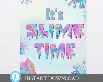 Slime Time Party sign , Slime Birthday sign Slime Theme Party  - Slime Birthday invite Glitter, Slime digital poster fluffy slime, DIgital