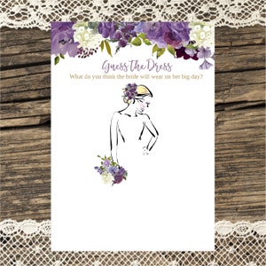 Guess the Dress game, Purple Floral guess the Bridal dress printable Bridal Shower game, floral  Wedding shower, Blonde hair,Instant
