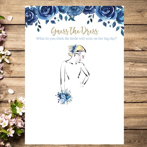 Bridal Shower Guess the Dress game, Blue Floral, Guess the Bridal dress, printable, Bridal Shower, Wedding, Bachelorette party Instant