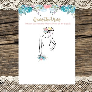 Bridal Shower Guess the Dress game, Peach Teal Rustic  Floral, Guess the Bridal dress, printable, Wedding dress, Bachelorette party Instant