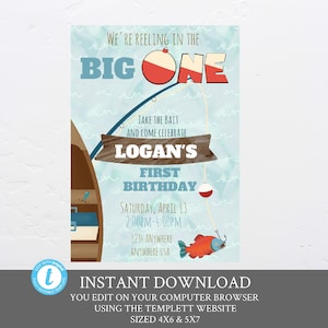 Reeling in the big one Birthday Invitation, O-fish-ally ONE, first Birthday, Fishing invite, Fish invitation, ofishally One Digital Download